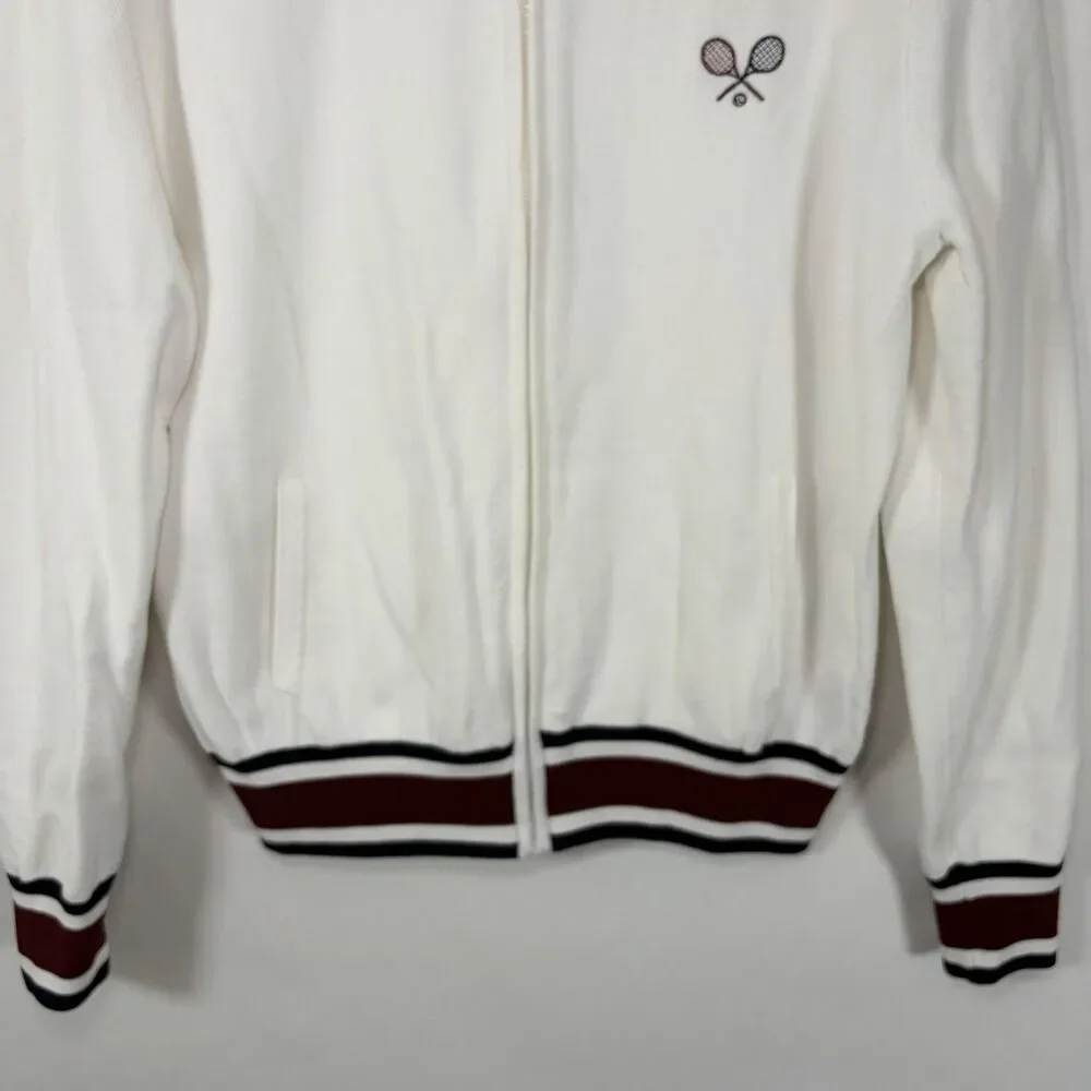 Tory Burch Sport Full Zip Tennis Sweater Jacket Womens Medium White Cotton Blend